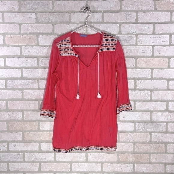 J. McLaughlin Tops - J. McLaughlin Paget Embroidered Tunic Top in Coral Size S